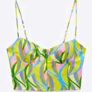 Zara printed multicolor bustier crop top XS NWT